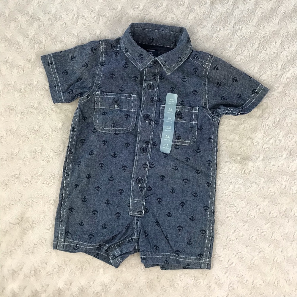 Baby Gap Anchor Print Romper Chambray 3-6 Months